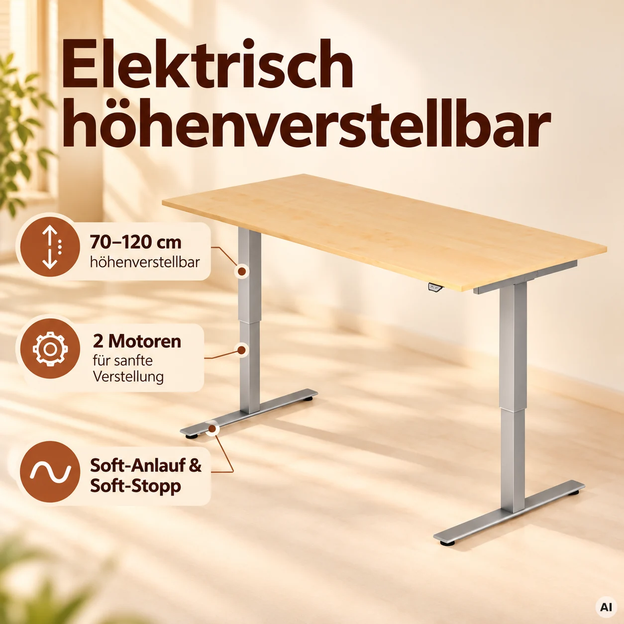 Schreibtisch ErgoUp - Höhenverstellbarer Tisch