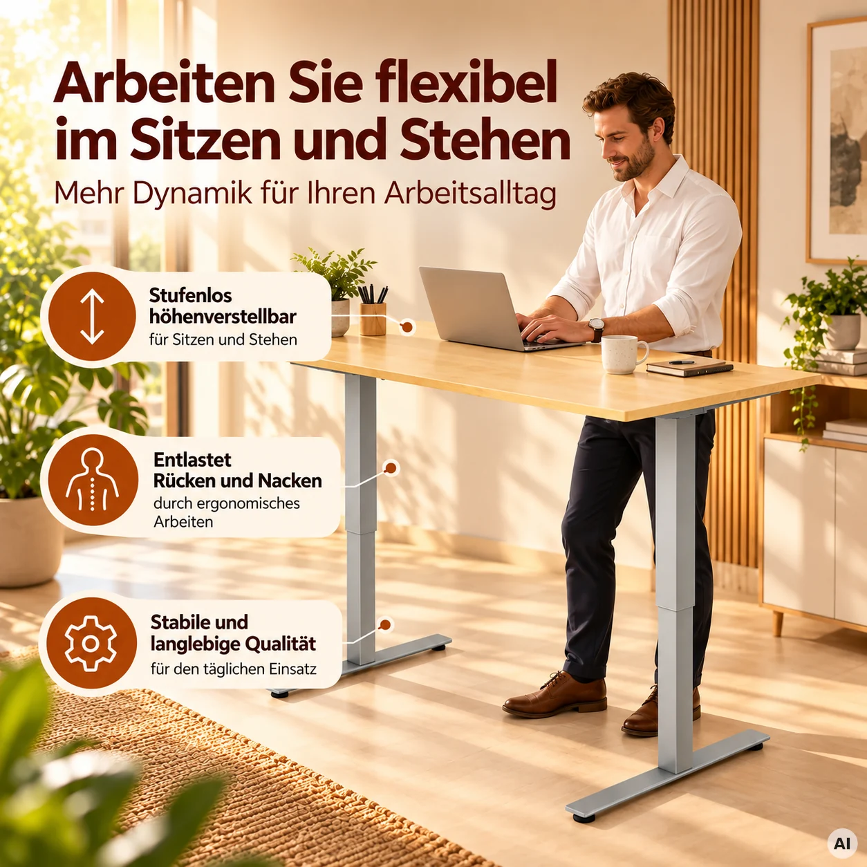 Schreibtisch ErgoUp - Höhenverstellbarer Tisch