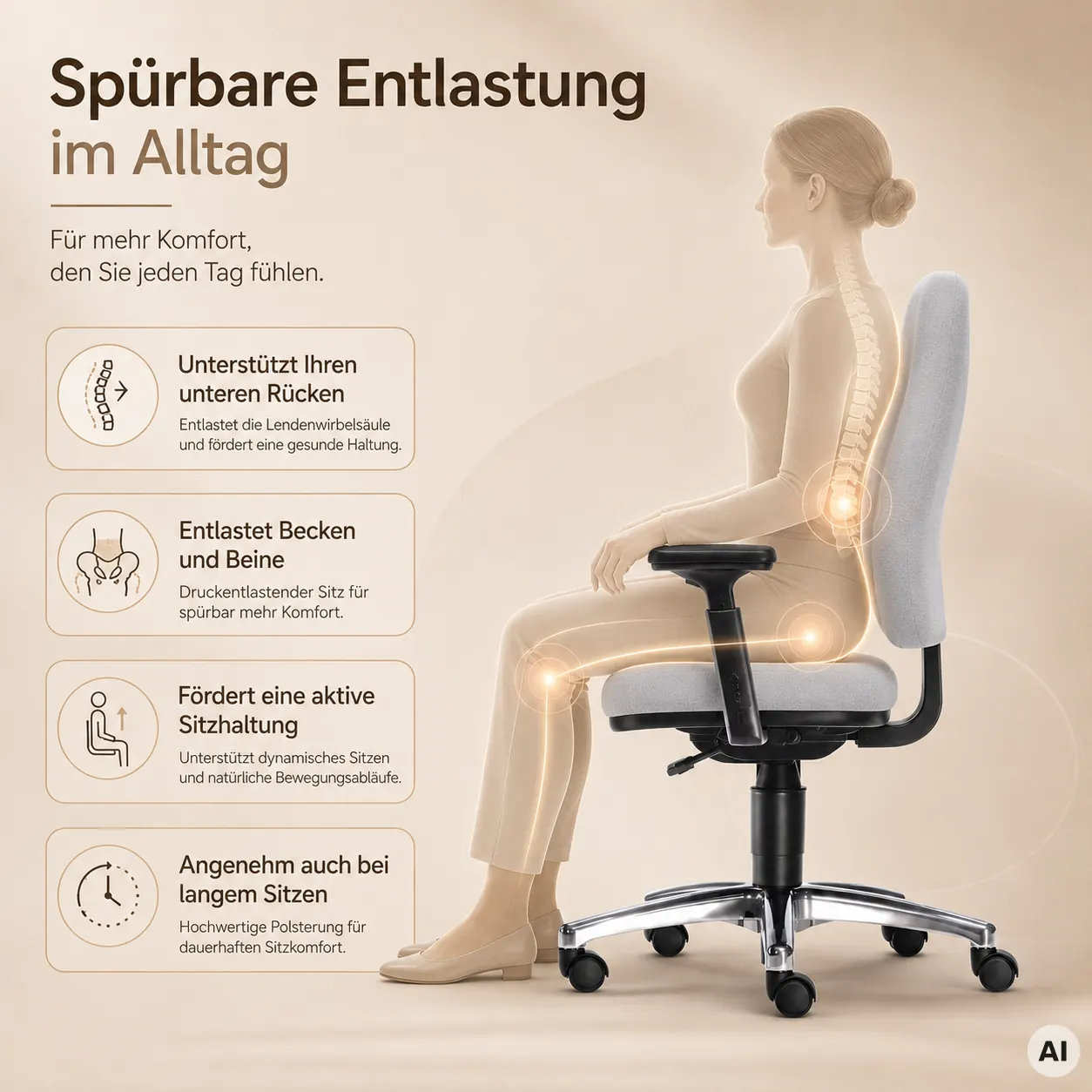 L-Fitness - Druckentlastender Bürostuhl Frau