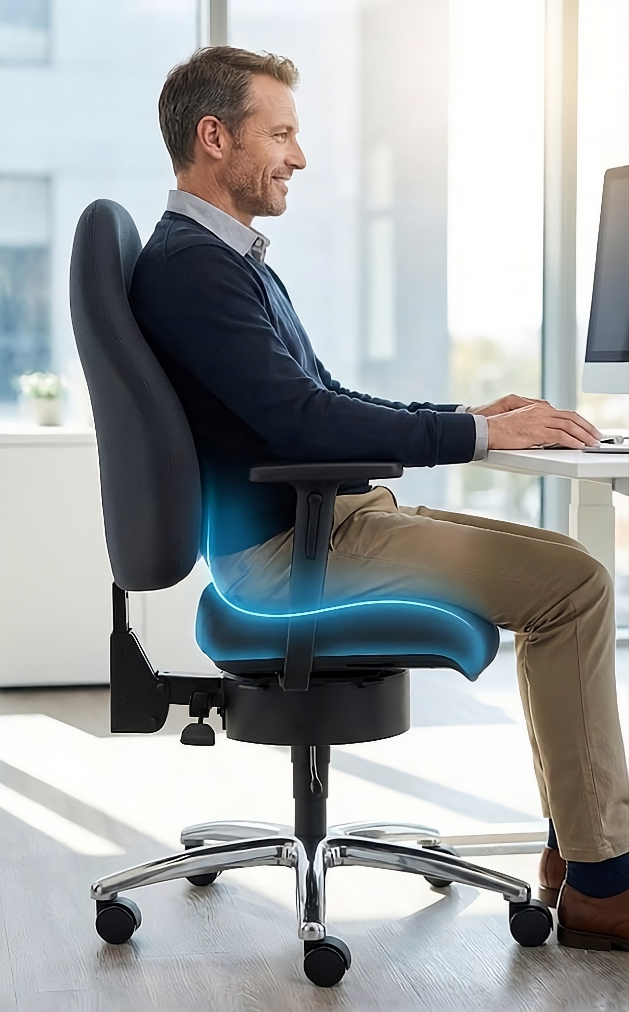 Druckentlastender Bürostuhl Mann